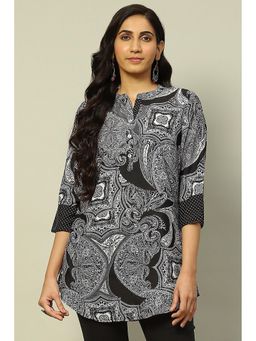 Rangriti - Women Black Printed Polyester Straight Fit Top