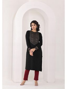 Juniper - Women Black Printed Wool Straight Fit Kurta