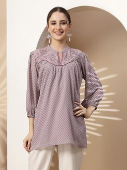 Nayam by lakshita - Women Lavender Woven Poly Georgette Regular Fit Kurti