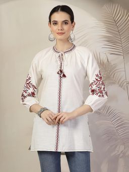 Nayam by lakshita - Women White Embroidered Pure Cotton Regular Fit Kurti