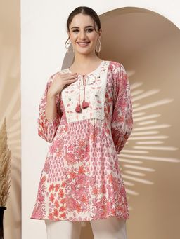 Nayam by lakshita - Women Pink Floral Pure Cotton Regular Fit Kurti