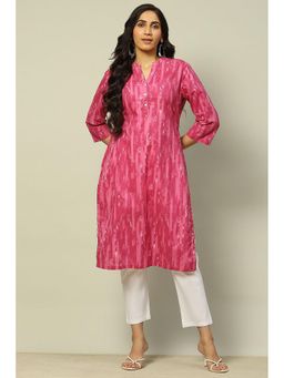Rangriti - Women Pink Printed Cotton Straight Fit Kurta