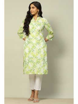 Rangriti - Women Green Floral Printed Cotton Straight Fit Kurta