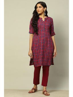 Rangriti - Women Maroon Geometric Printed Rayon Straight Fit Kurta