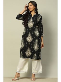 Rangriti - Women Black Printed Rayon Straight Fit Kurta