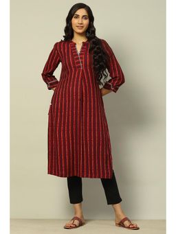 Rangriti - Women Maroon Stripes Viscose Blend Straight Fit Kurta