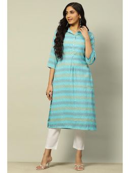 Rangriti - Women Blue Abstract Viscose Blend Straight Fit Kurta