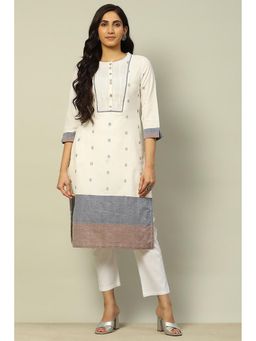 Rangriti - Women White Woven Cotton Straight Fit Kurta