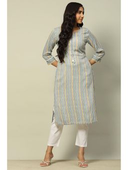 Rangriti - Women Grey Stripes Viscose Blend Straight Fit Kurta
