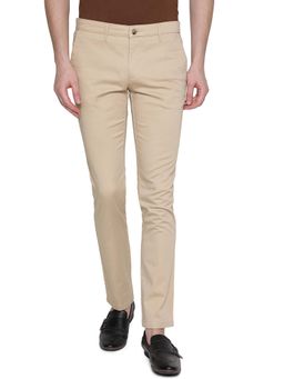 Greenfibre - Mens Khaki Cotton Skinny Fit Solid Casual Trouser