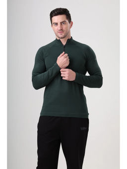 Grow - Gym Full Sleeve Cotton And Spandex Quarter Zip Solid Sports T-Shirt