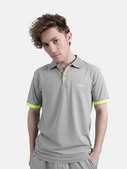 STRCH - Grey Solid Regular Fit Half Sleeve Polo T-Shirt