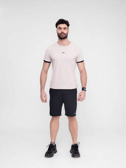 STRCH - Solid Regular Fit Half Sleeve Round Neck Cream T-Shirt
