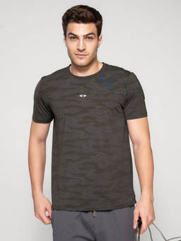 STRCH - Camouflage Regular Fit Half Sleeve Round Neck Green T-Shirt