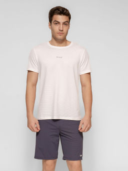 STRCH - Solid Regular Fit Half Sleeve Round Neck White T-Shirt
