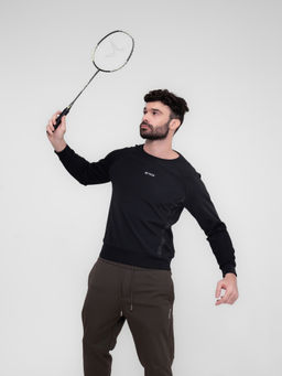 STRCH - Black Solid Regular Fit Full Sleeve Crew Neck Sweatshirt