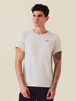 STRCH - Solid Regular Fit Half Sleeve Round Neck Off White T-Shirt