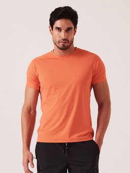 STRCH - Solid Regular Fit Half Sleeve Round Neck Coral T-Shirt