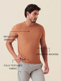 STRCH - Solid Regular Fit Half Sleeve Round Neck Orange T-Shirt