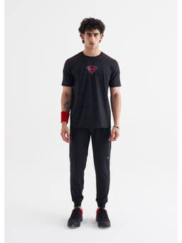 STRCH - Superman Regular Fit Half Sleeve Round Neck Black T-Shirt