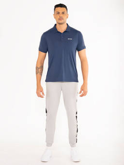 STRCH - Navy Blue Solid Regular Fit Half Sleeve Polo T-Shirt