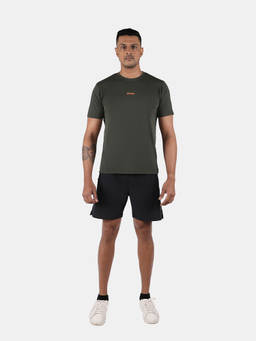 STRCH - Solid Regular Fit Half Sleeve Round Neck Olive T-Shirt