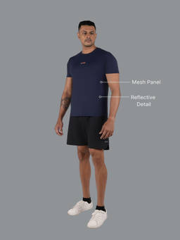 STRCH - Solid Regular Fit Half Sleeve Round Neck Navy Blue T-Shirt