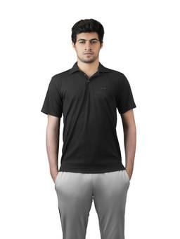 STRCH - Black Solid Regular Fit Half Sleeve Polo T-Shirt