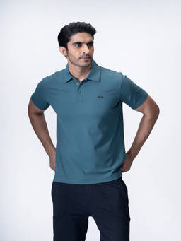 STRCH - Teal Solid Regular Fit Half Sleeve Polo T-Shirt