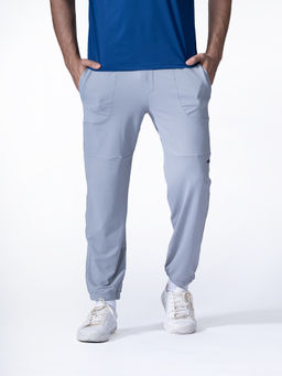 STRCH - Grey Solid Regular Mid Rise Trackpant