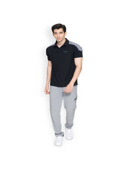 STRCH - Grey Colorblock Regular Fit Half Sleeve Classic Black Polo T-Shirt
