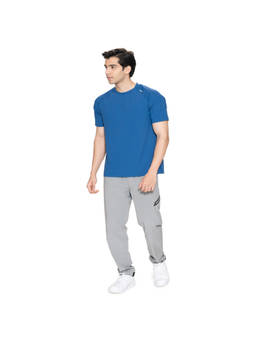 STRCH - Solid Regular Fit Half Sleeve Round Neck Blue T-Shirt