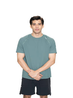 STRCH - Solid Regular Fit Half Sleeve Round Neck Turquoise T-Shirt
