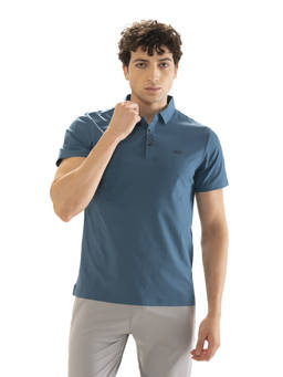 STRCH - Blue Solid Regular Fit Half Sleeve Polo T-Shirt