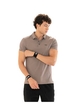 STRCH - Beige Solid Regular Fit Half Sleeve Polo T-Shirt