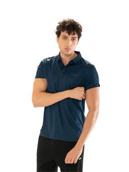 STRCH - Blue Solid Regular Fit Half Sleeve Polo T-Shirt