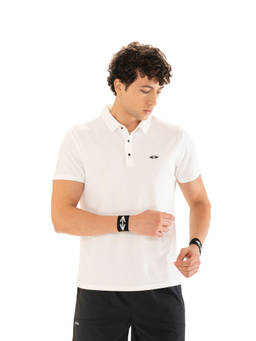 STRCH - White Solid Regular Fit Half Sleeve Polo T-Shirt