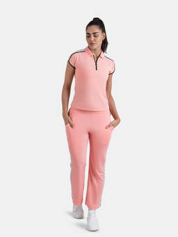 STRCH - Peach Solid Slim Fit Cap Sleeve Polo T-Shirt