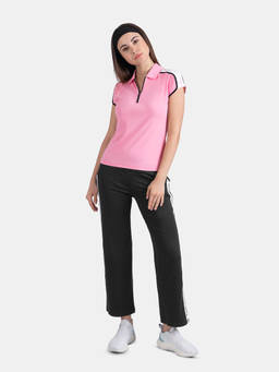STRCH - Pink Solid Slim Fit Cap Sleeve Polo T-Shirt