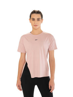 STRCH - Solid Asymmetric Fit Half Sleeve Round Neck Pink T-Shirt