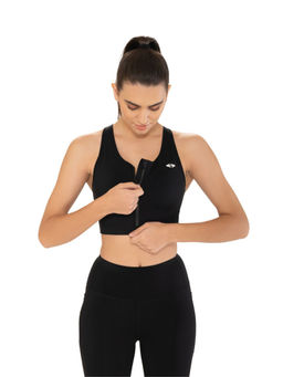 STRCH - Black Solid Slim Fit Sleeveless Sports Bra