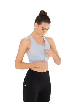 STRCH - Blue Solid Slim Fit Sleeveless Sports Bra