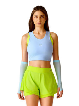 STRCH - Sky Blue Colorblock Slim Fit Sleeveless Sports Bra
