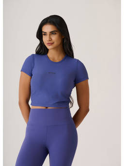 STRCH - Skipper Blue Slim Fit Cap Sleeve Playcore Ribbed Crop T-Shirt