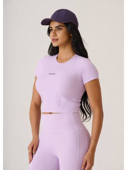 STRCH - Mauve Slim Fit Cap Sleeve Playcore Ribbed Crop T-Shirt