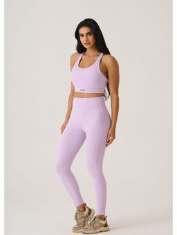 STRCH - Mauve Solid Slim Fit Sleeveless Cross Back Lavender Sports Bra