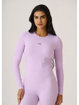 STRCH - Mauve Solid Slim Fit Full Sleeve Playcore Ribbed Crop T-Shirt