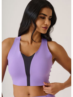 STRCH - Very Peri Solid Slim Fit Sleeveless Coreactive Lavender Sports Bra