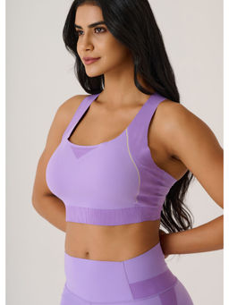 STRCH - Very Peri Solid Slim Fit Sleeveless Cross Back Lavender Sports Bra