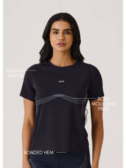 STRCH - Jet Black Solid Regular Fit Half Sleeve High Performance T-Shirt